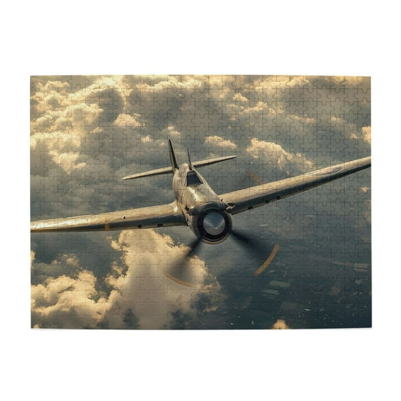 500 Piece Wooden WWII Fighter Plane Jigsaw Puzzle For Adults Challenging, Relaxing Brain Exercise, Stress Relief, Captivating Golden Sky Artwork, Great Gift Idea & Home Decor