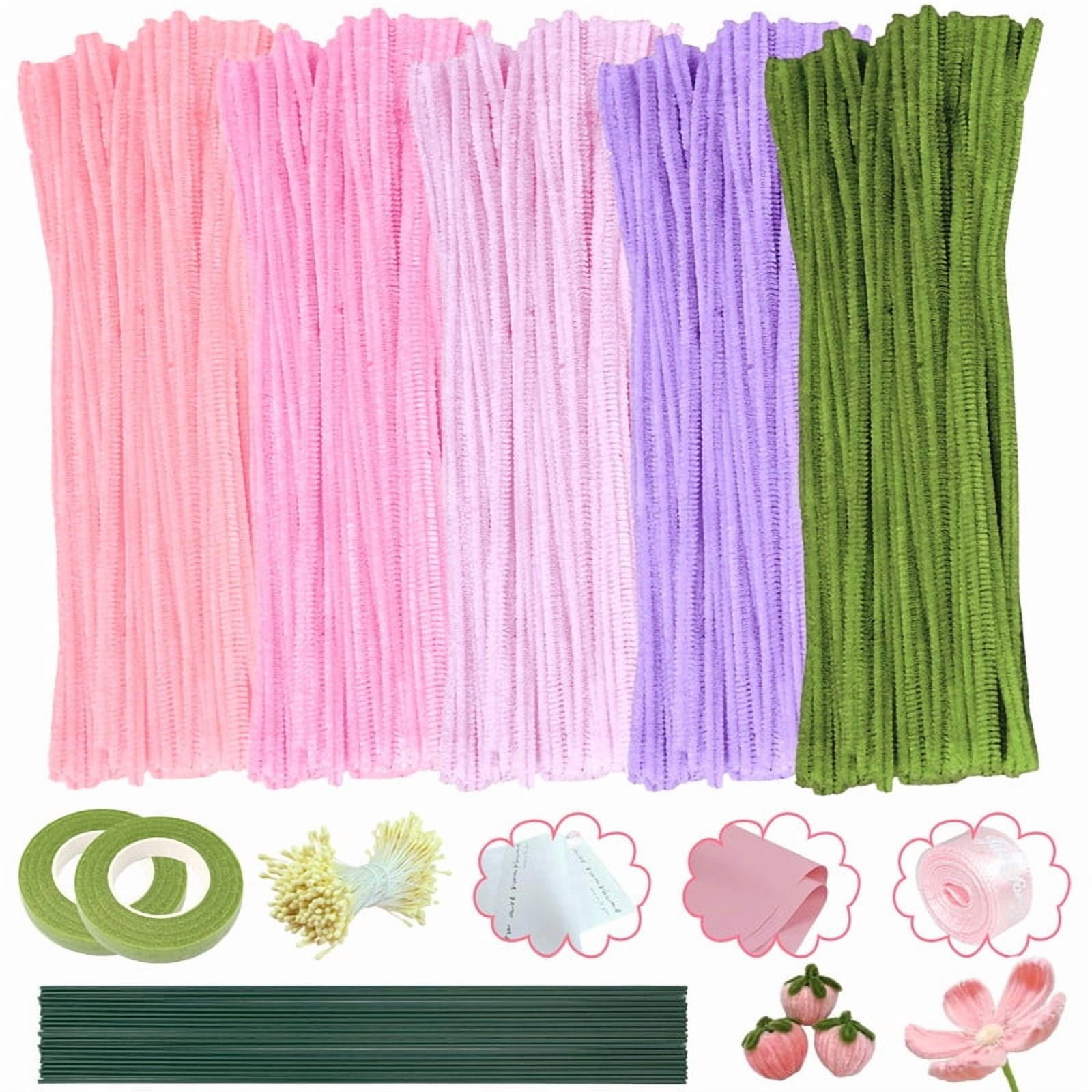 500 Pieces 5 Colors Pipe Cleaners with 20pcs Flower Stem for Bouquet DIY Art and Craft Projects