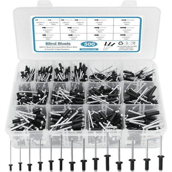 500 Pieces Black Stainless Steel Bolt Set, Multi-Size High-Strength Fastener Set, Household Industrial Repair General Purpose, Portable Pressure-Resistant Storage Box Set