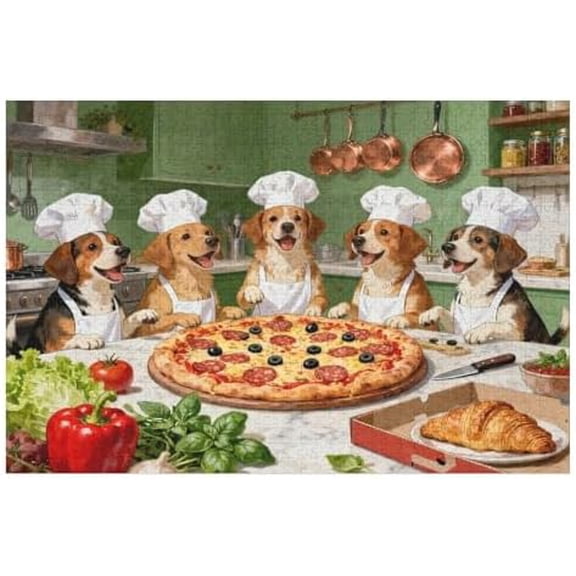 500 Pieces Jigsaw Puzzles for Adults, Dog Chef Dinner Party, Pizza Theme Jigsaw, Family Game Night, Hard Brain, Fun Educational for Home Decoration Puzzle