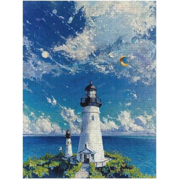 500 Pieces Jigsaw Puzzles for Adults Landscape Ocean Lighthouse Summer Beach Jigsaw Puzzles Landscape Puzzle Nature Puzzles Game Intellectual Puzzles Gift Home Kitchen Bedroom Decor