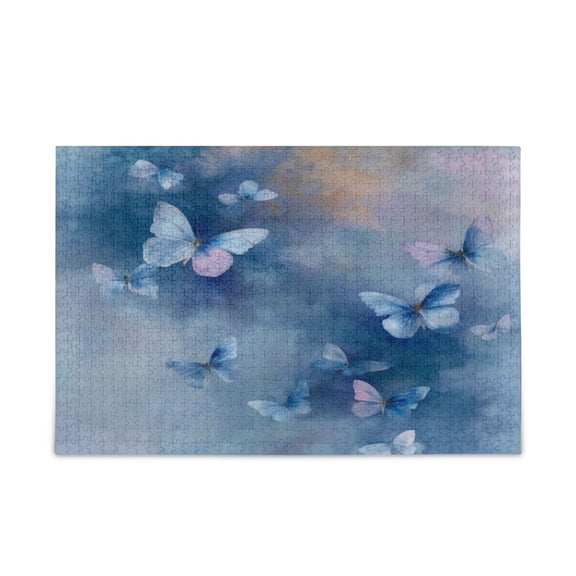 500 Pieces Jigsaw Puzzles Storage Bag & Guide Blue Butterflies Flying Puzzle for 15+