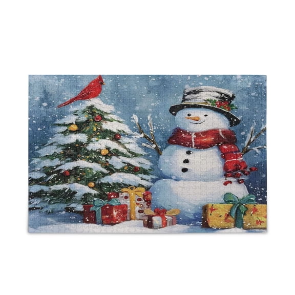 500 Pieces Jigsaw Puzzles Storage Bag & Guide Christmas Scene with Snowman Puzzle for 15+