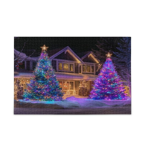 500 Pieces Jigsaw Puzzles Storage Bag & Guide Christmas Trees with Lights Puzzle for 15+