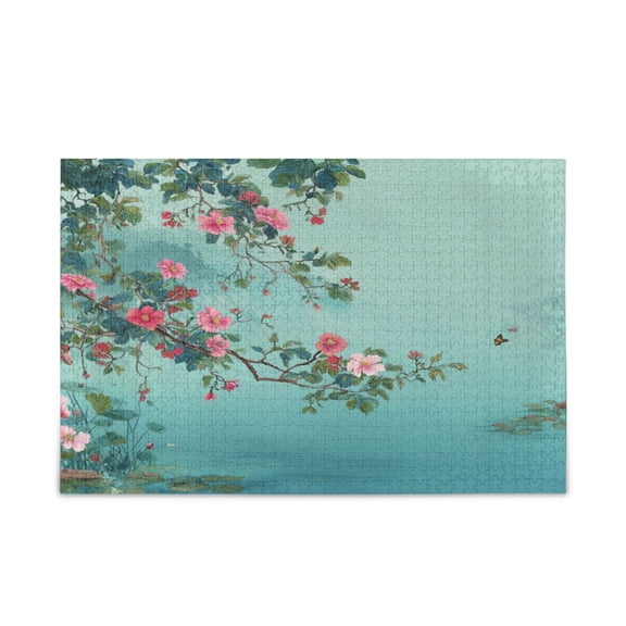 500 Pieces Jigsaw Puzzles Storage Bag & Guide Flowers and Butterflies Flying Puzzle for 15+