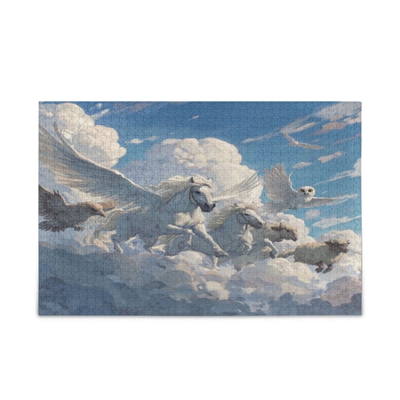 500 Pieces Jigsaw Puzzles Storage Bag & Guide Flying Horses and Sheep Puzzle for 15+