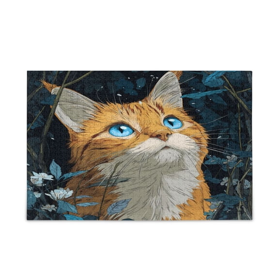 500 Pieces Jigsaw Puzzles Storage Bag & Guide Orange Cat with Blue Eyes Puzzle for 15+