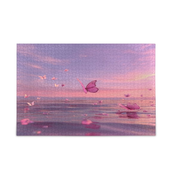 500 Pieces Jigsaw Puzzles Storage Bag & Guide Pink Butterflies Flying Puzzle for 15+