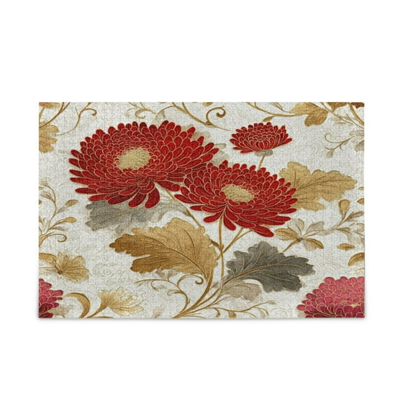 500 Pieces Jigsaw Puzzles Storage Bag & Guide Red Chrysanthemum Pattern Puzzle for 15+