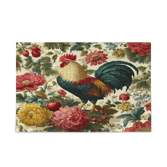 500 Pieces Jigsaw Puzzles Storage Bag & Guide Rooster and Vintage Floral Puzzle for 15+