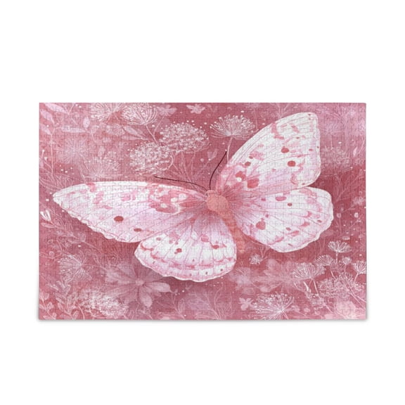 500 Pieces Jigsaw Puzzles Storage Bag & Guide Soft Pink Butterfly Puzzle for 15+