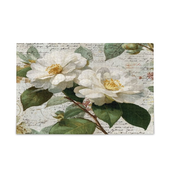 500 Pieces Jigsaw Puzzles Storage Bag & Guide Vintage White Camellias Puzzle for 15+