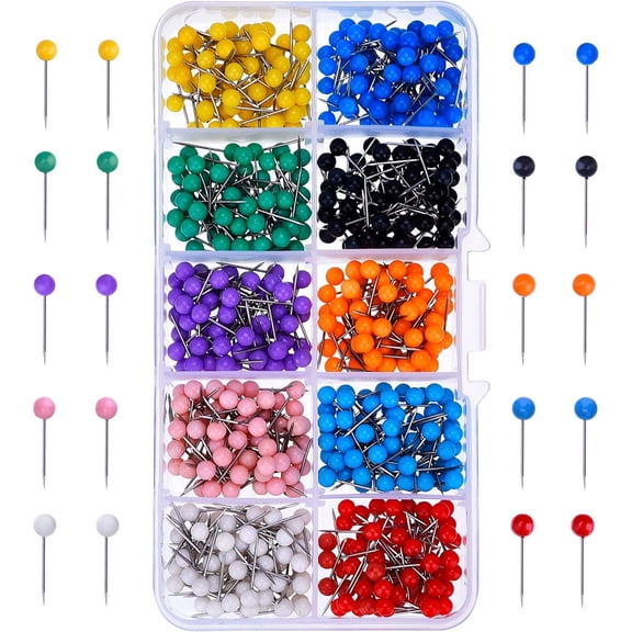 500 Pieces Map Push Pins Map Tacks Plastic Round Head Tacks with Steel Points (Multicolor,1/8 Inch)
