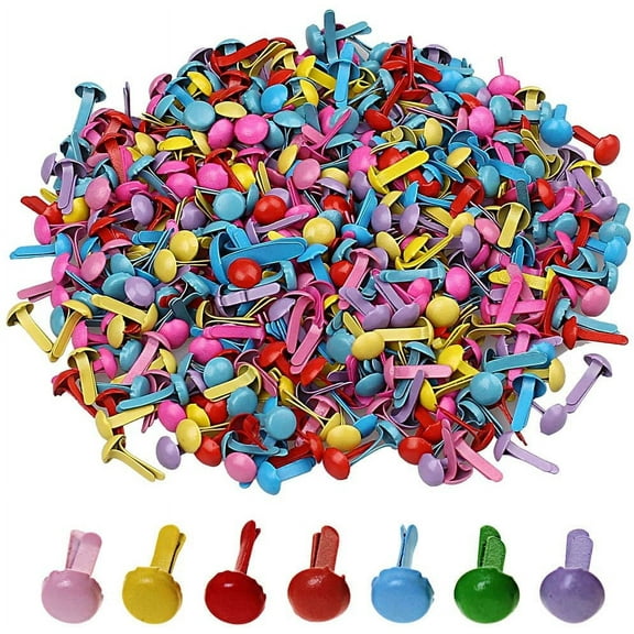 500 Pieces Mini Brads Brass Fasteners for Kids Craft, Brass Brads for Scrapbooking Supplies Paper Crafts(Colors,0.2 x 0.6 Inch)