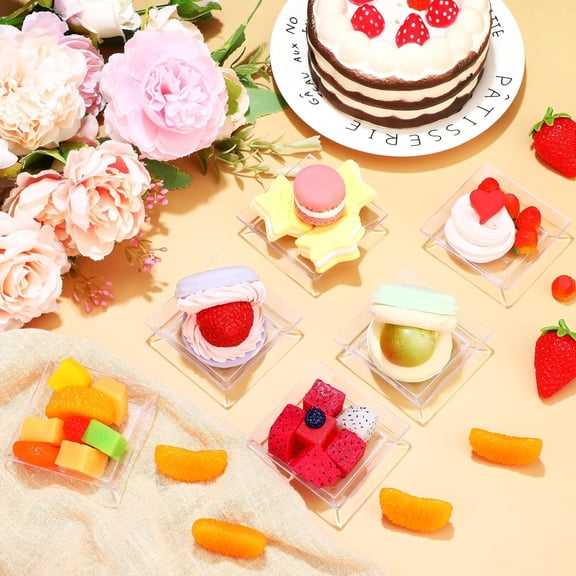 500 Pieces Mini Square Dessert Plates 2.5 x 2.5 Inch Disposable Appetizer Plates Small Plastic Dish for Dessert Salad Appetizer Sauces Tastings Cake Wedding Party Serving (Clear)