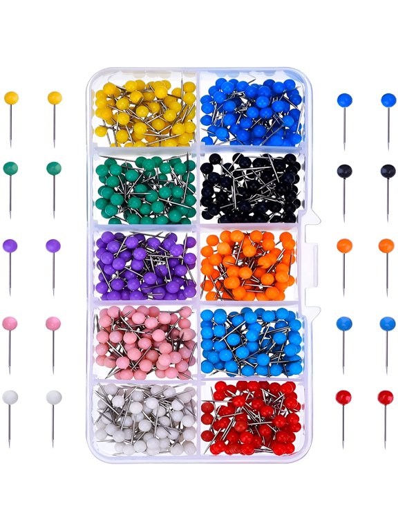 500 Pieces Multi-Color Push Pins Map Pins Tacks Round Head with Steel Point for Bulletin Board Fabric Marking,10 Colors (1/5 Inch),1.5cm,Multicolor