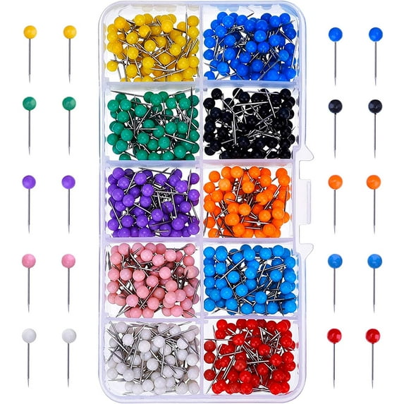 500 Pieces Multi-Color Push Pins Map Pins Tacks Plastic Round Head with ...