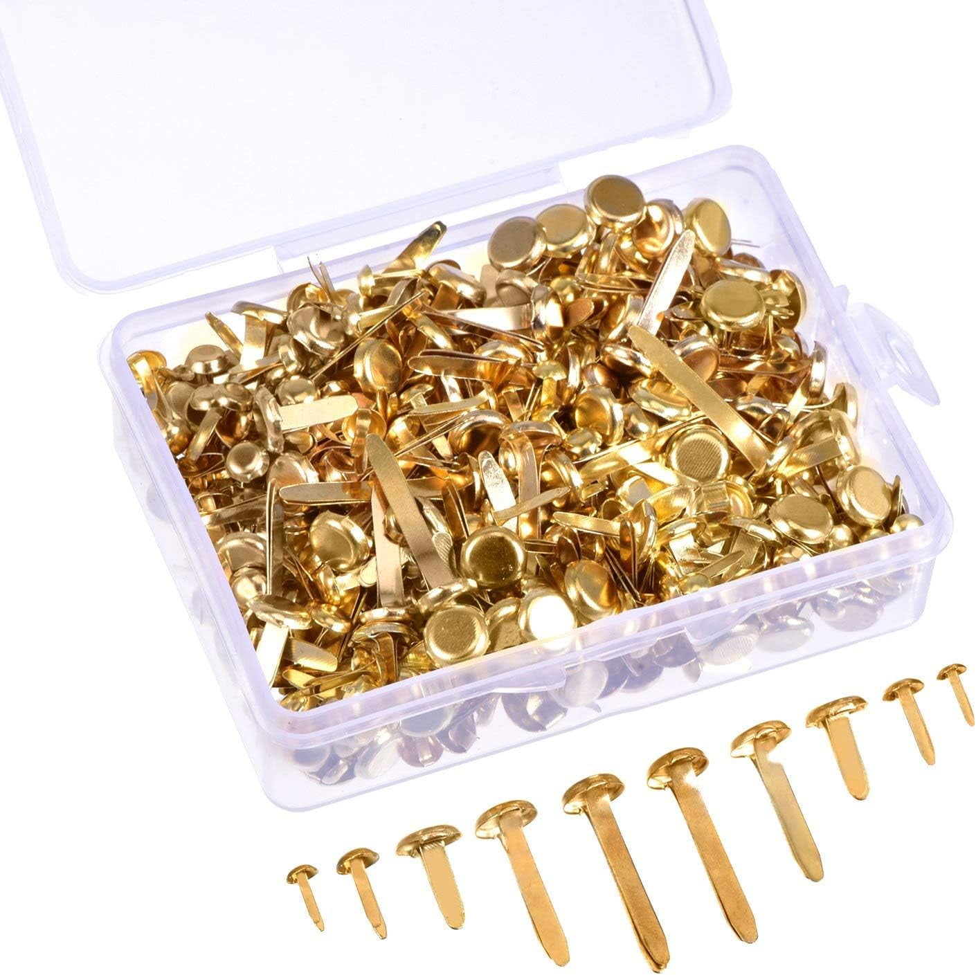 500 Pieces Paper Fasteners Assorted Sizes Round Brad Brass Plated