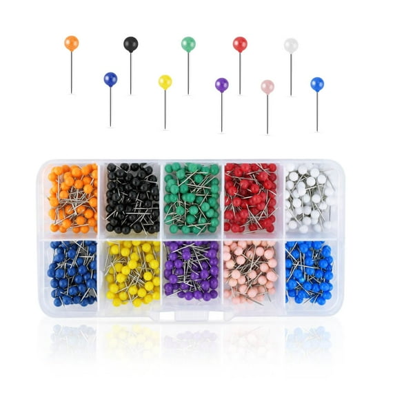 500 Pieces Push Pins Map Pins with Colored Head Map Tacks with Point Assorted Colors Stainless Steel Small Round Head Marking Pins