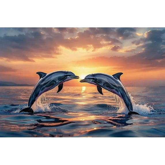 500 Pieces Puzzle for Adult Dolphins in The Sunset Wooden Jigsaw Puzzles Challenging Educational Fun Interactive Toys for Family Creative Gift