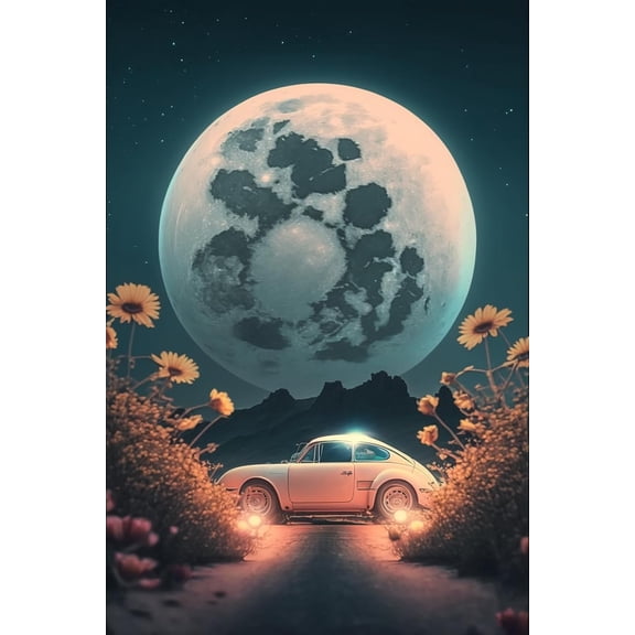 500 Pieces Puzzle for Adults - Car Under The Full Moon Wooden Jigsaw Puzzles Challenging Educational Fun Toys for Family Creative Gift