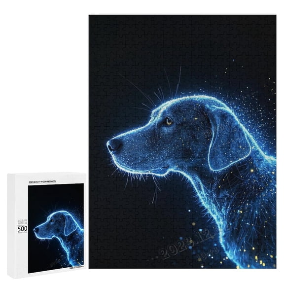 500 Pieces Puzzle for Adults - Labrador Retriever with Black Background - Black and White Simple Fashion Challenge Jigsaw Puzzles