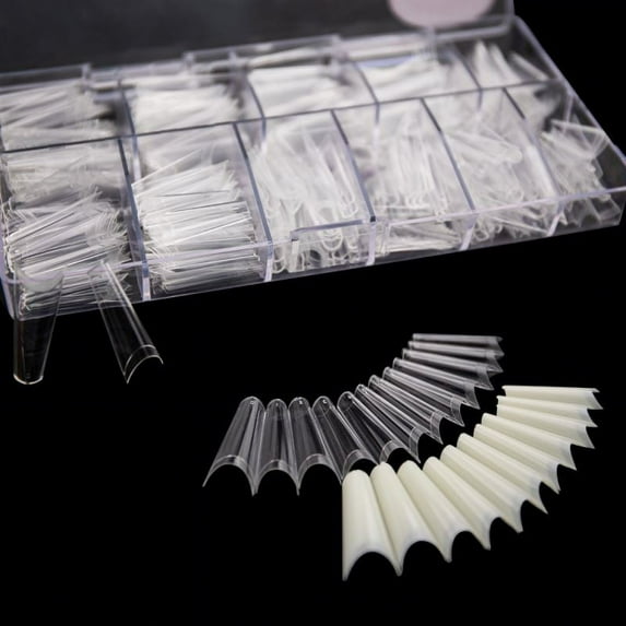 500 Pieces Transparent Trapezoid Art Fake Nails Tips 10 Different Sizes French Fake Nail Tips for Women