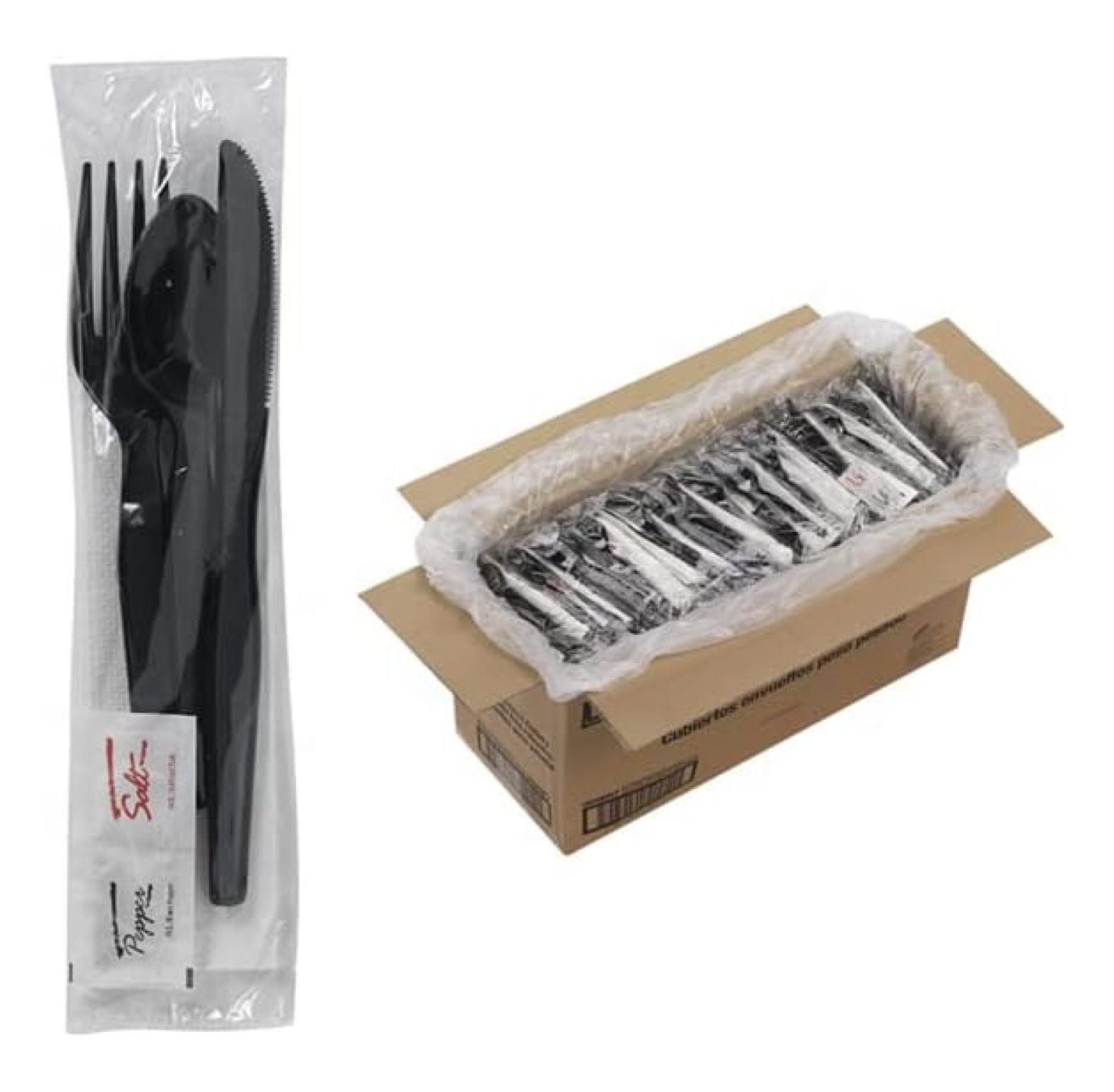 500 Plastic Cutlery Packets Knife Fork Spoon Napkin Salt Pepper Sets
