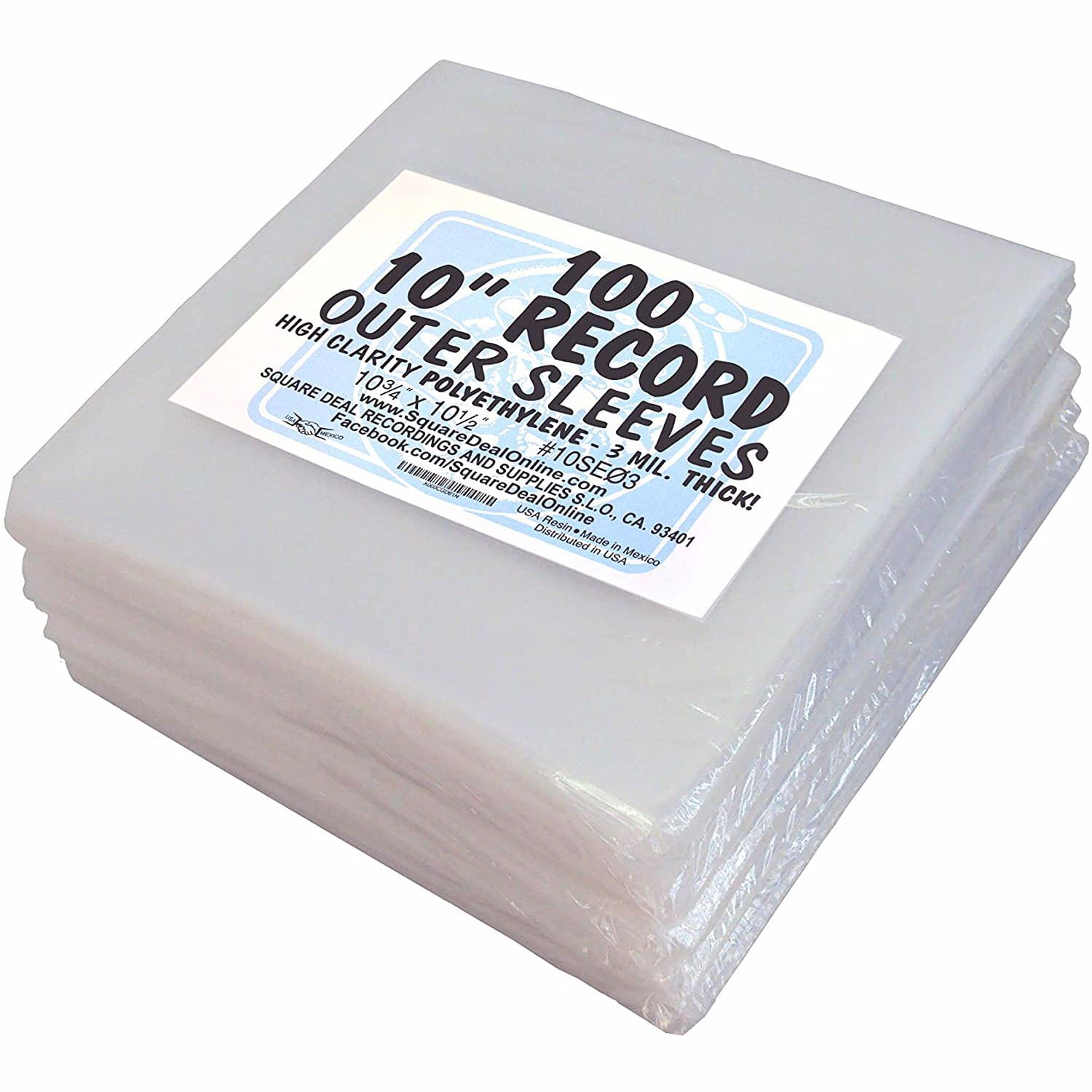 100 Plastic Outer Sleeves for 10 Vinyl Records #10SE03 - High Clarity -  Protect the Record Jacket & Protect Against Dust! 3 MIL THICK! (Albums /