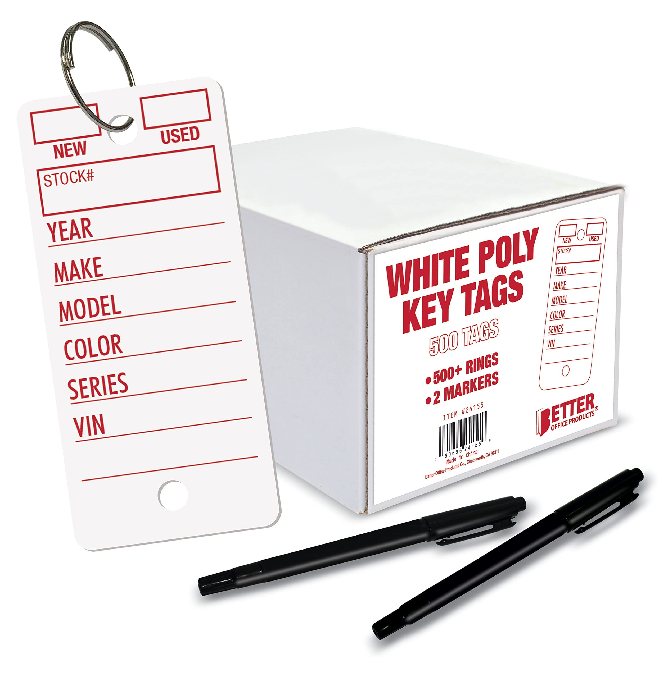 White Poly Key Tags with Fine Point Permanent Markers, 500 Count