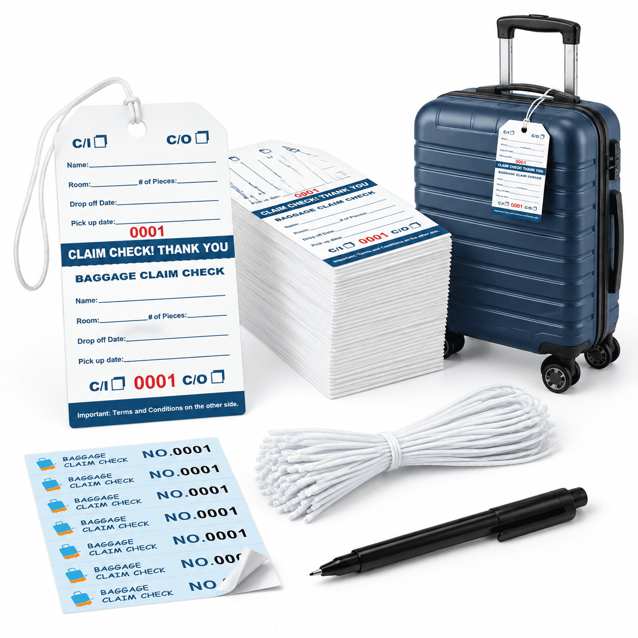 500 Pre-Numbered Paper Baggage Claim Tags 001 to 500 with Strings and ...