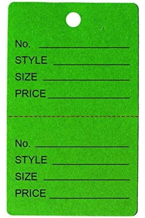 500 Qty Unstrung Dark Green Price/Receipt Tags w/Easy-Tear Stub