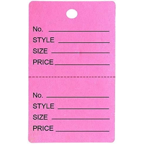 500 Qty Unstrung Pink Price/Receipt Tags w/Easy-Tear Stub