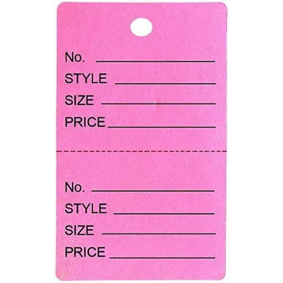 500 Qty Unstrung Pink Price/Receipt Tags w/Easy-Tear Stub