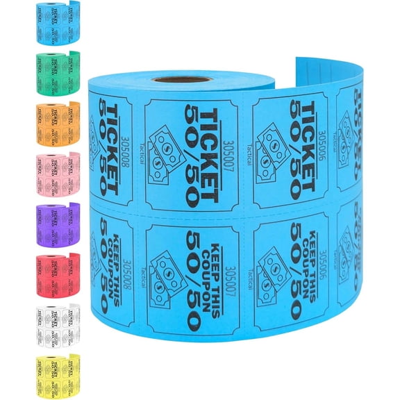 500 Raffle Tickets, 50/50, Blue (1 of 8 Colors), Double Roll, Large Ticket for E