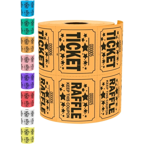 500 Raffle Tickets Orange (1 Of 8 Colors) Double Roll Large Ticket For Events Entry Class Reward Fundraiser & Prizes