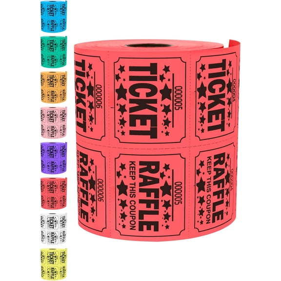500 Raffle Tickets  Red (1 Of 8 Colors) Double Roll Large Ticket For Events Entry Class Reward Fundraiser & Prizes