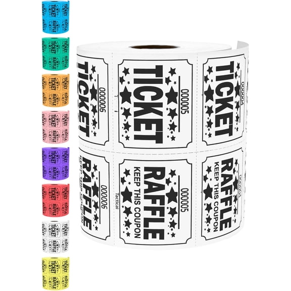 500 Raffle Tickets  White (1 Of 8 Colors) Double Roll Large Ticket For Events Entry Class Reward Fundraiser & Prizes