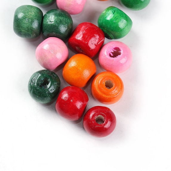 500 Round Barrel Wood Beads Bright Assorted Colors 10mm x 9mm with 3mm Hole