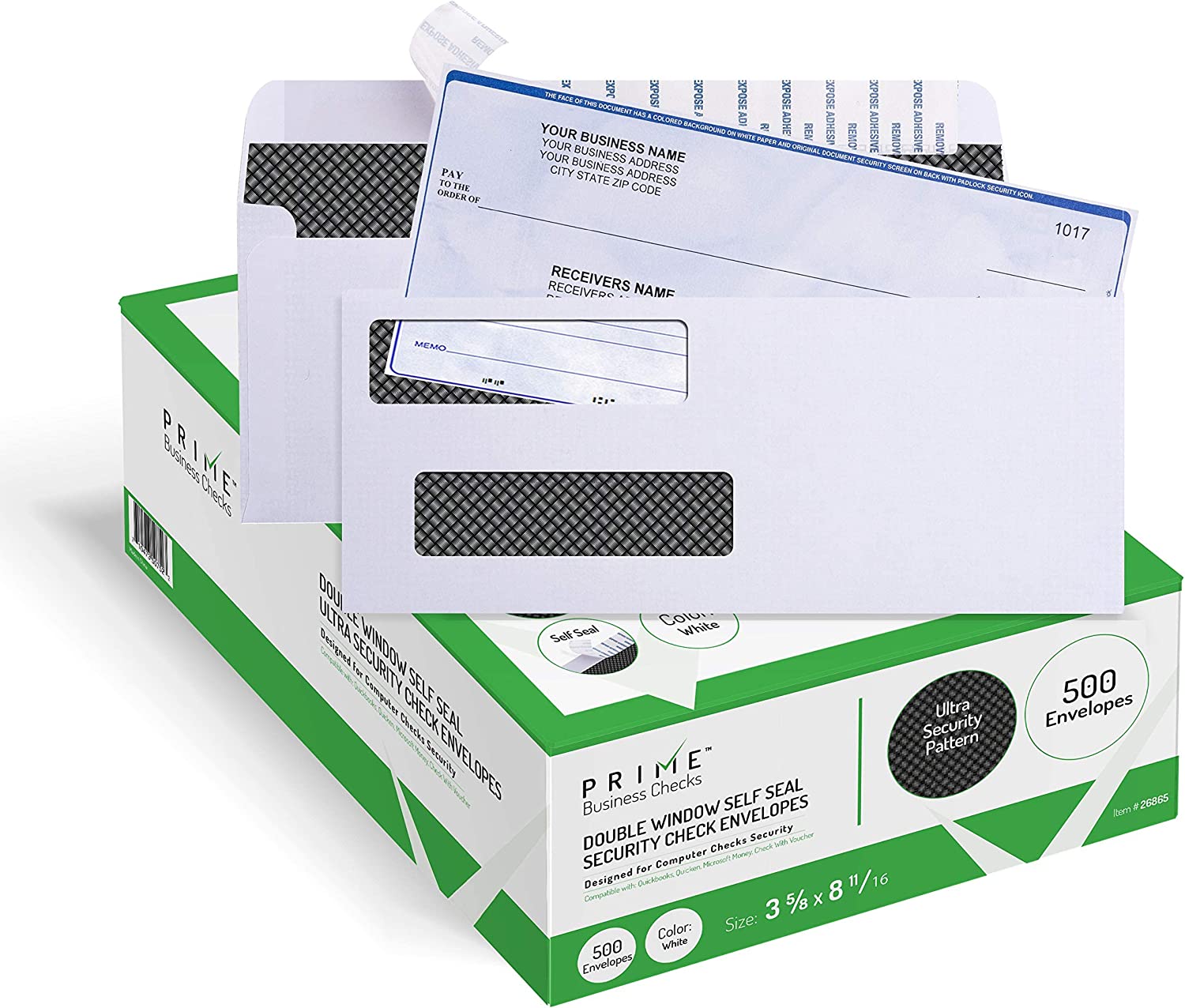 500 Self Seal QuickBooks Double Window Security Check Envelopes for