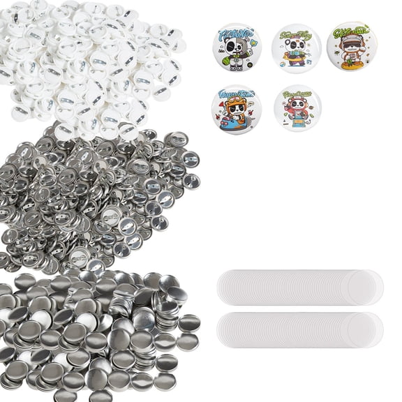 500 Sets 1 inch 25mm Pin Back Button Parts, DIY Round Button Badge Parts, Set Includes Metal Top, Plastic/Metal Button, Clear Film, and Blank Paper For Gifts Presents, Machine NOT Included