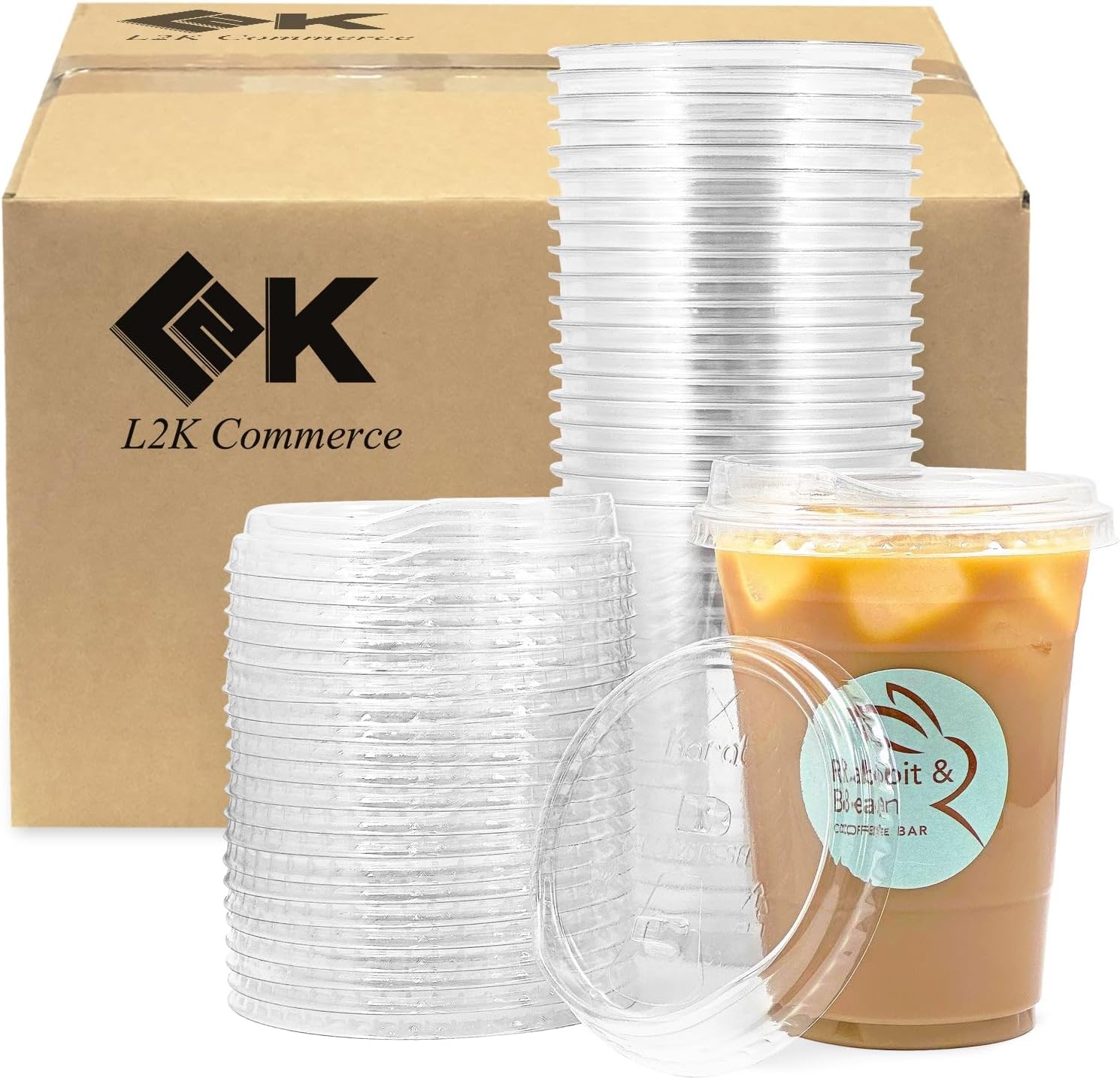 [500 Sets] 24 oz Disposable Clear Plastic Coffee Cups with Strawless ...