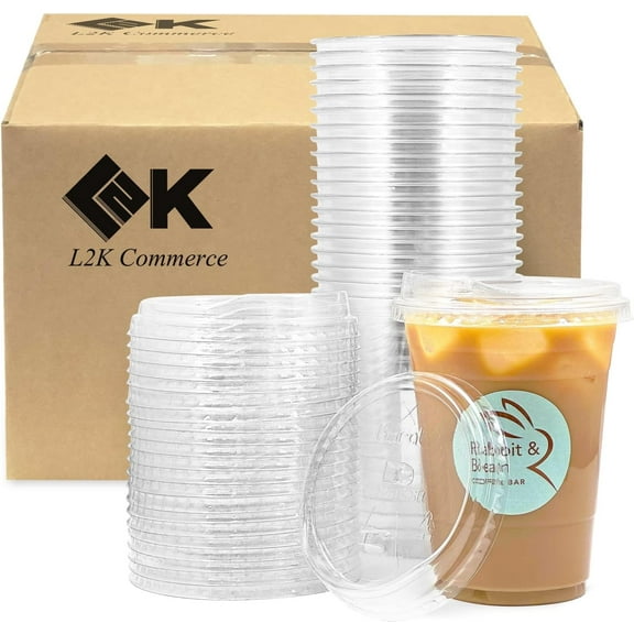 [500 Sets] 24 oz Disposable Clear Plastic Coffee Cups with Strawless Sip Lids (500 Cups with 500 Lids)