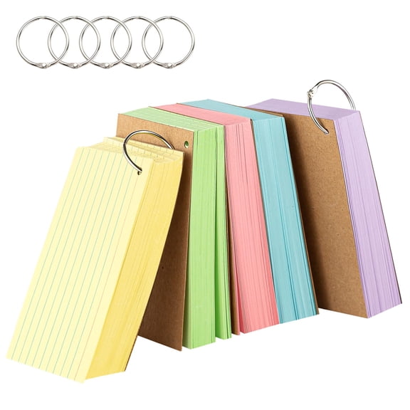 500 Sheets 3x5 Color Index Cards with Ring Ruled Lines, Multicolor Note Cards for Study, Organizing Notes, Flashcards, Office Supplies, 5 Vibrant Colors