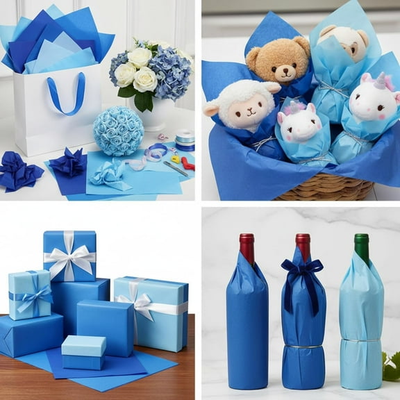 500 Sheets Blue Tissue Paper Bulk for Gift Bags 20 x 30 Inch Acid Free Wrapping Paper Sheets for Winter Decoration DIY Crafts, Packing Supplies for Moving, Wedding Party, DIY Flowers