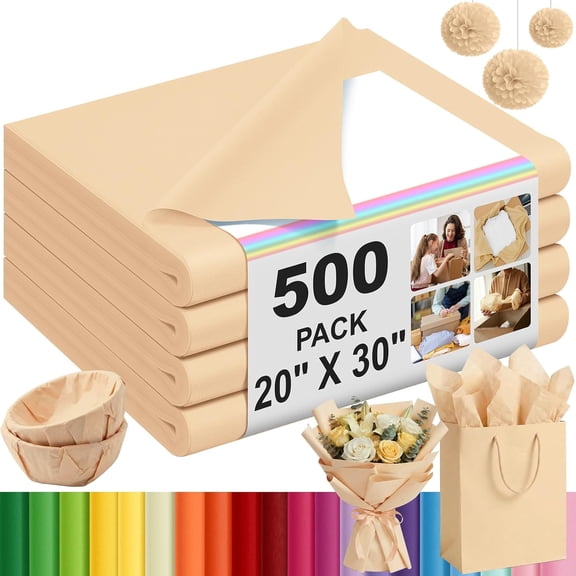 500 Sheets Kraft Tissue Paper Bulk for Gift Bags 20 x 30 Inch Acid Free Wrapping Paper Sheets for Flower Wrapping, Wedding Decoration, DIY Crafts, Packing Supplies, Moving Shipping