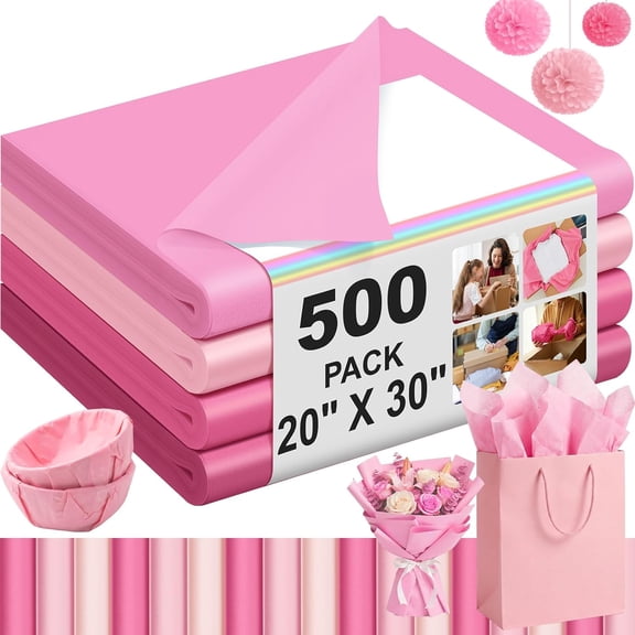 500 Sheets Pink Tissue Paper Bulk 20 x 30 Inch Acid Free Wrapping Paper Classic Style