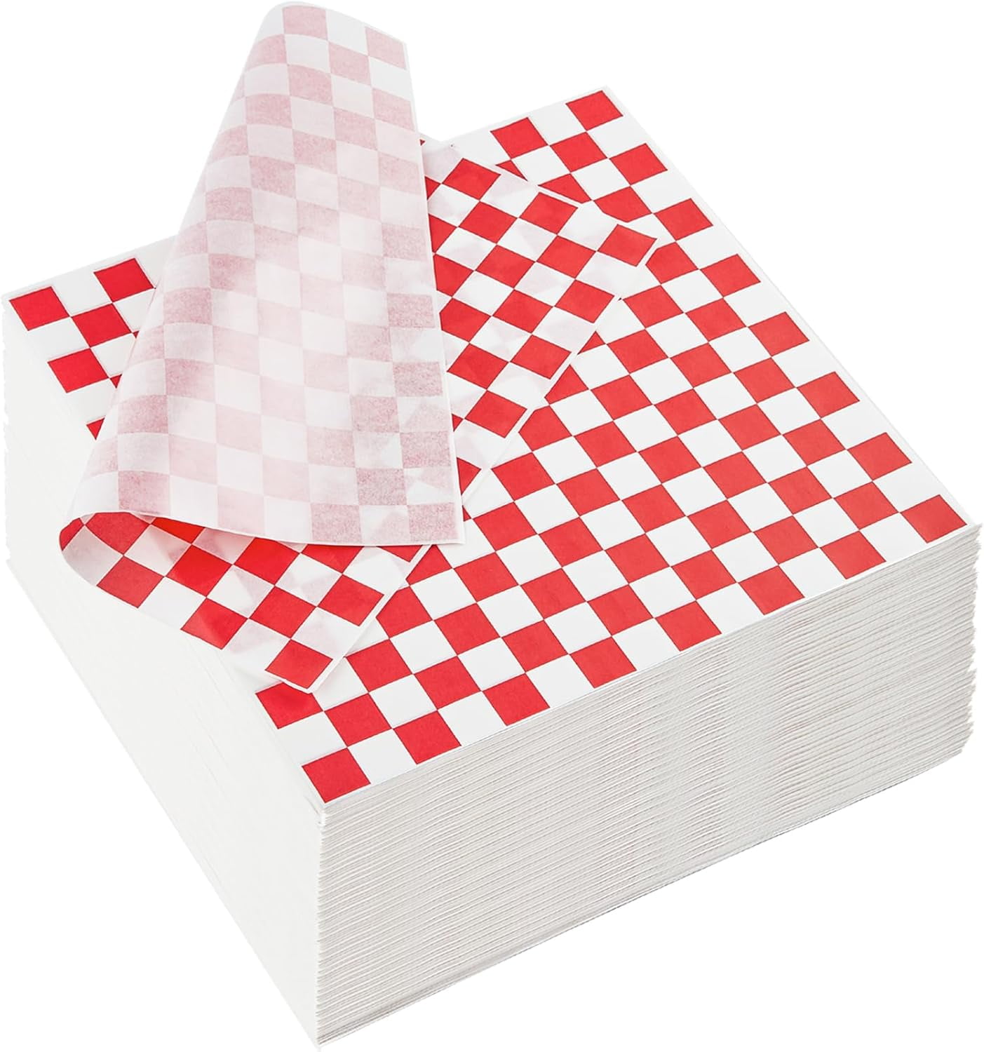 50 Red & White Checkered Deli Paper Sheets 30x30cm Wrapping Basket Liners