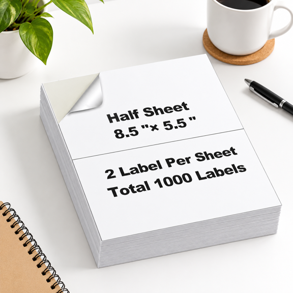 500 Sheets1000 Shipping Labels 8.5" X 5.5" Half Sheet Sadhesive Mail For & Inkjet Printers 2 Per Ppaper 5 1/2 8