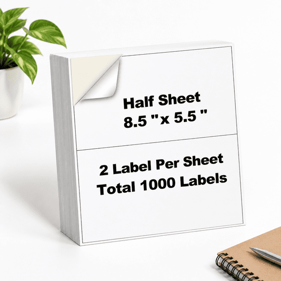 500 Sheets1000 Shipping Labels 8.5" X 5.5" Half Sheet Sadhesive Mail For & Inkjet Printers 2 Per Ppaper 5 1/2 8